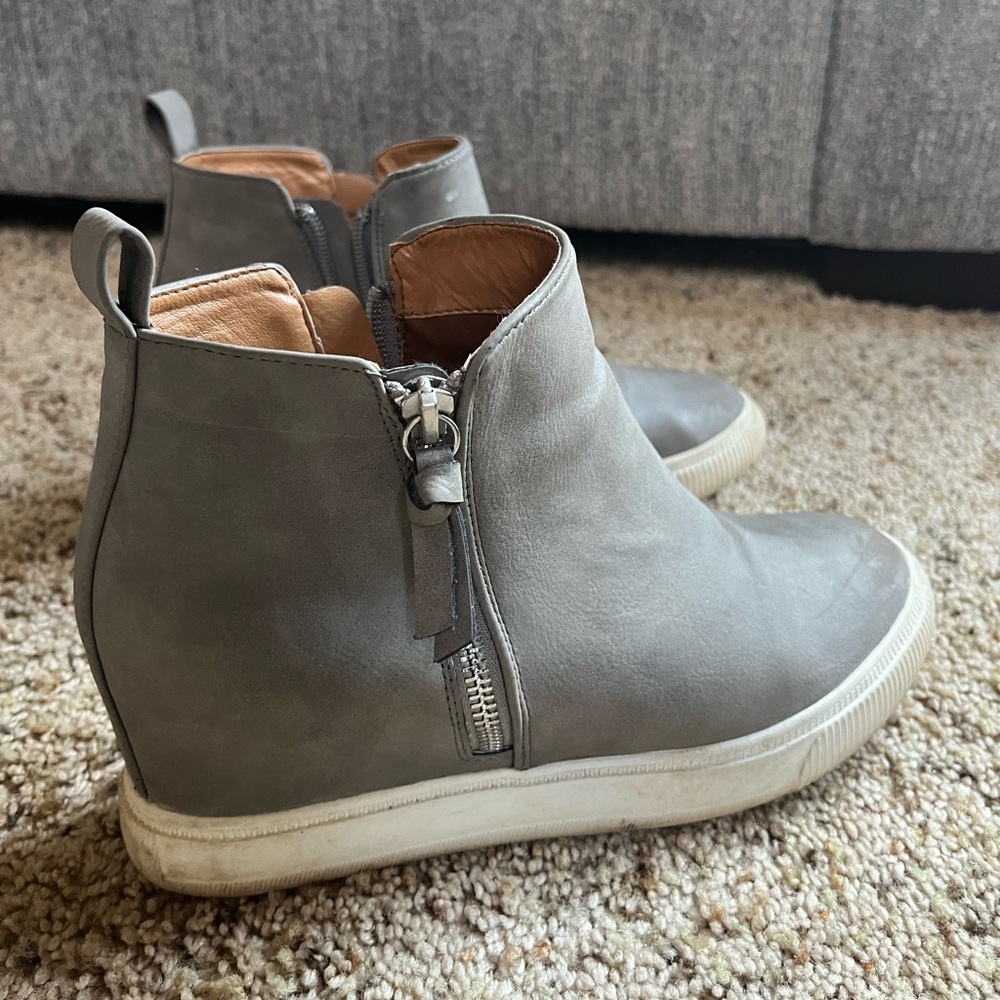 Gray inside heel ankle booties